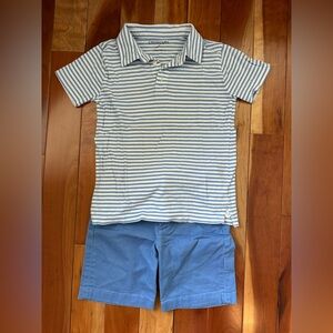 Crewcuts Blue and White Striped Polo with Blue Shorts